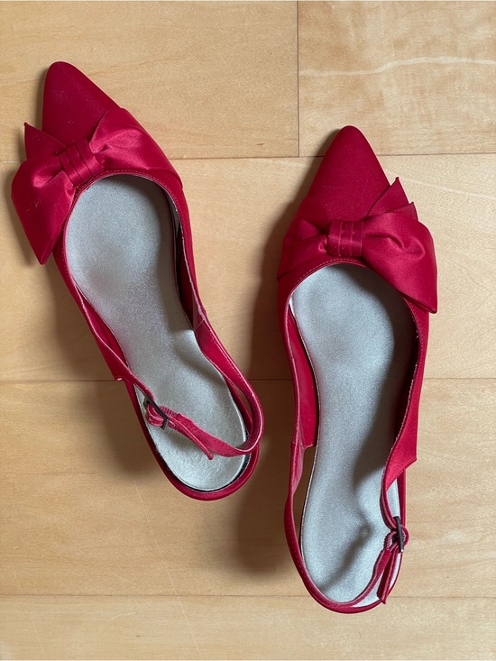 Shoes - Red Bow Pointed-Toe Slingback heel- Women's Fashion Shoe
